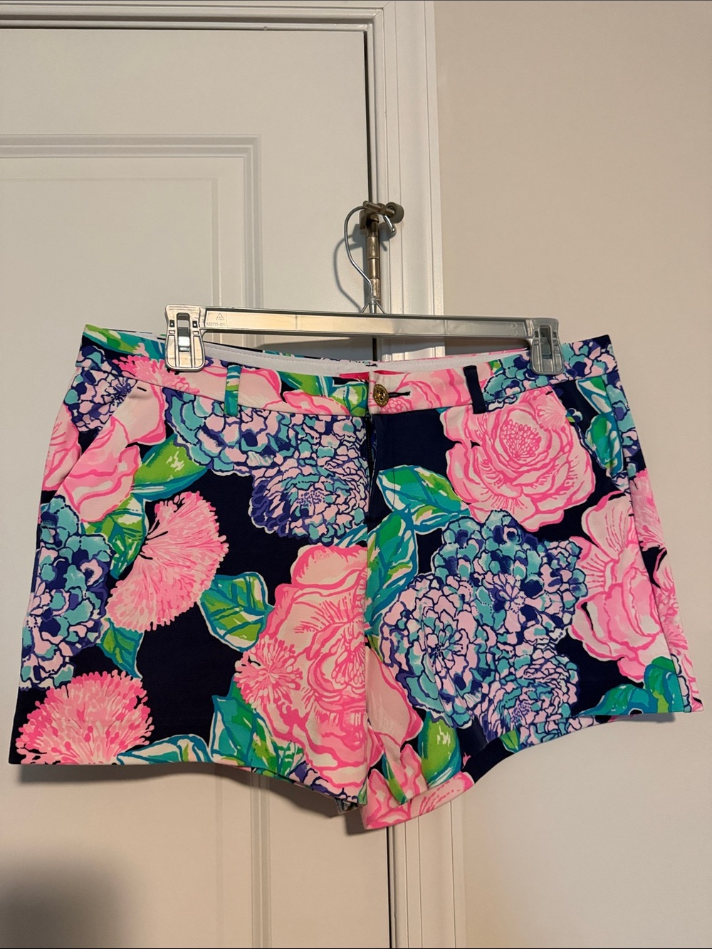 Navy Floral Print Women's Shorts - Pink & Blue (Hey Hey Bouquet)